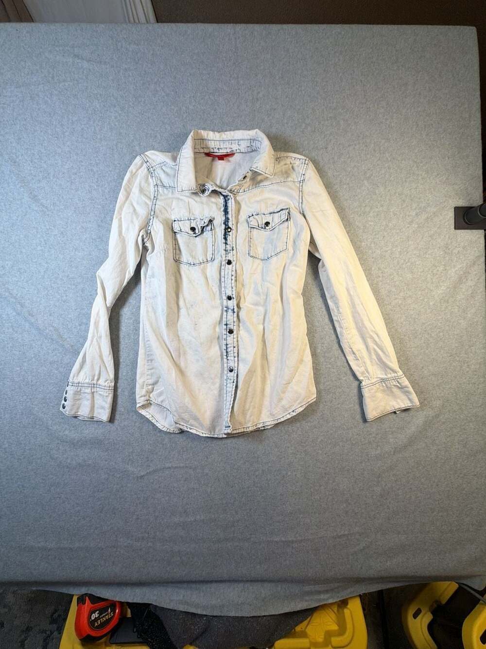 Hot Kiss Women's Acid Wash Denim Button Down Shirt Size M